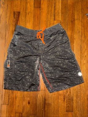 Billabong Men's Grey Polka Dot Board Shorts with Orange Drawstring | Men's 33